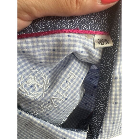 BUGATCHI Men's Blue Plaid Dot Button Down Shirt Size 16 1/2 - Picture 9 of 9